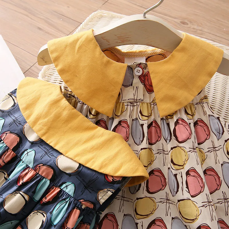 2024 Summer New Casual 2 3 4 5 6 8 9 10 Years Cotton Full Print Peter Pan Collar Sleeveless Tank Sundress Baby Kids Girls Dress