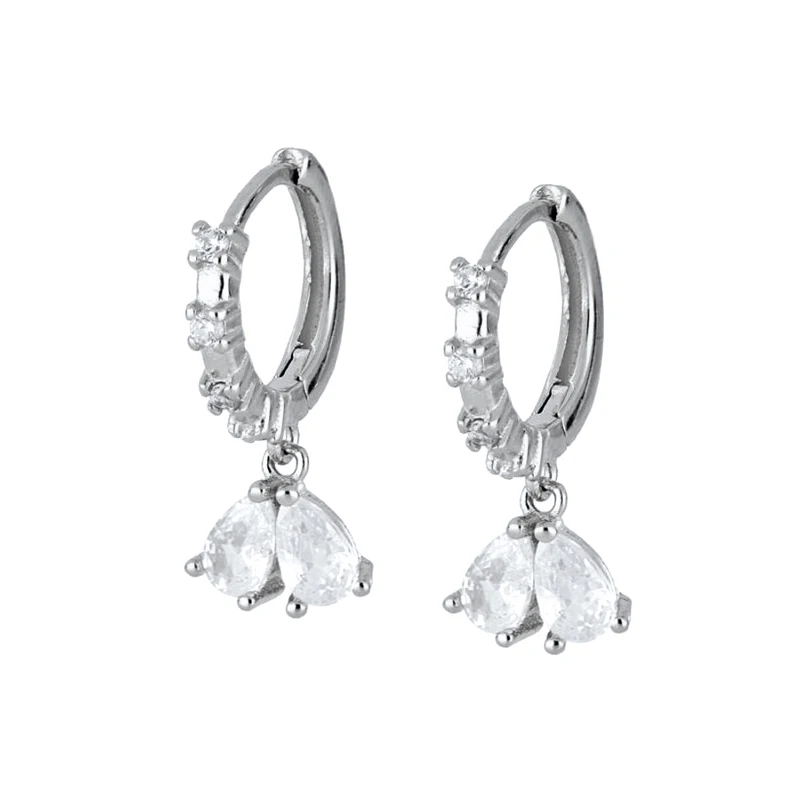 FRAUEN 925 Silber Nadel Wasser Tropfen Geometrische Zirkon Weiß Zirkon Kristall Blumen Anhänger Creolen Mode Hochzeit Schmuck – Detail 12