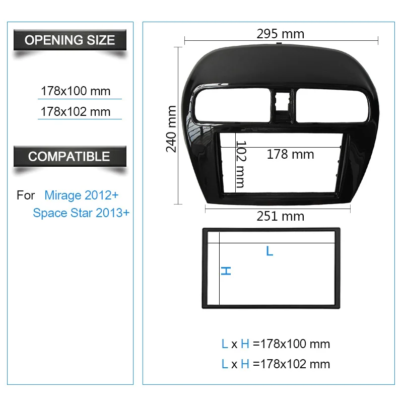 Double Din Fascia for Mitsubishi Mirage Space Star Attrage Radio Stereo Panel Dash Mounting Installation Trim Kit Face Frame