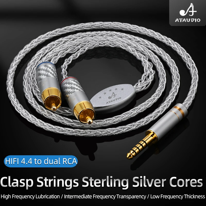 ATAUDIO HIFI Bạc Nguyên Chất 4.4Mm Đến 2RCA Cáp Âm Thanh Aux Headphone Amp Cáp Kết Nối Mạ Vàng 24K cắm