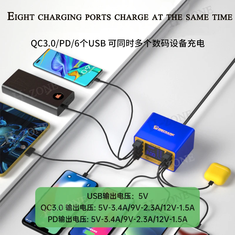 Imagem -02 - Mecânico Icharge 8m 8-port Usb Display Digital Carregador para Iphone Android Universal Poroso Soquete do Telefone Móvel de Carregamento Rápido