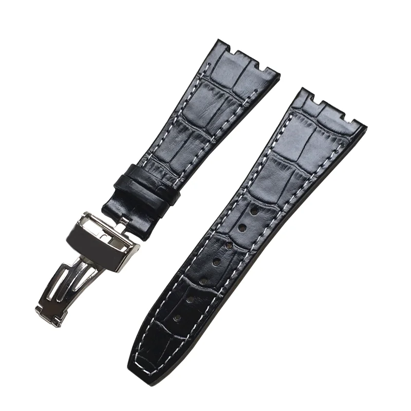 26mm Black/Brown Handmade Leather Thick Wrist Watchband For AP Audemars Piguet Royal Oak Offshore Watch Strap Band DIY Replace