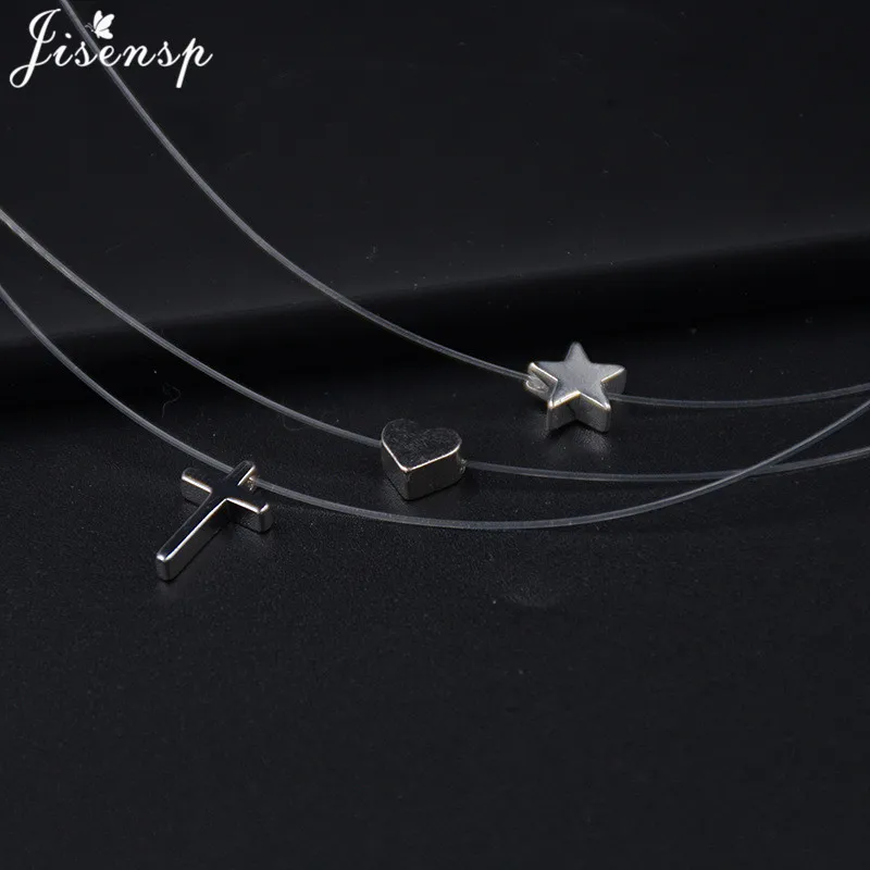 New Fashion Transparent Fishing Line Invisible Necklace for Women Simple Imitation Pearl Crystal Zircon Cross Choker Necklaces