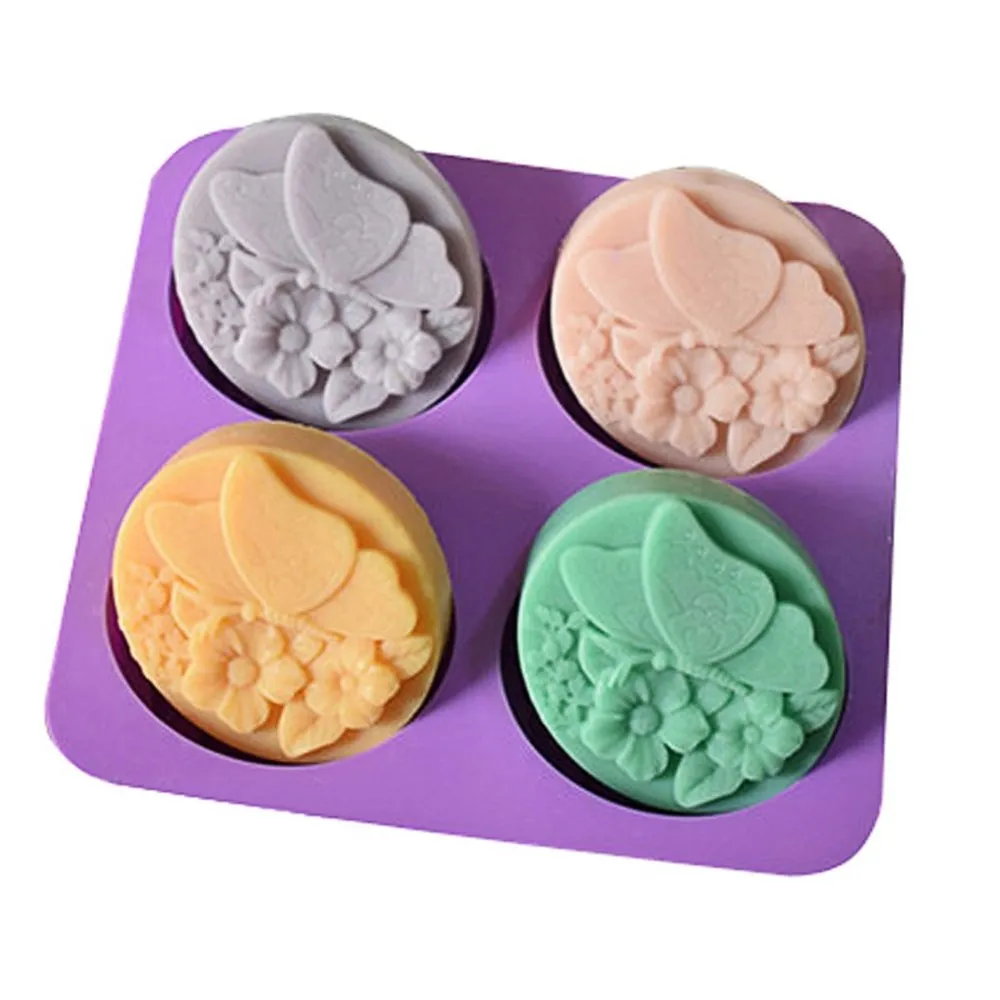 

3D Butterfly Flower Soap Mold DIY Round Silicone Soap Wax Tray Handmade Reusable Cake Pudding Jello Tools Silicone Cake Mould