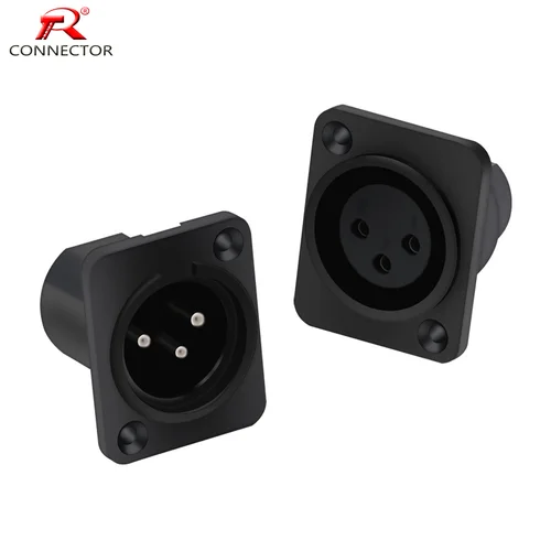 1xMale + 1xFemale XLR enchufe y enchufe 3 pines XLR macho y hembra enchufe montaje en Panel chasis 3 pines conector XLR de forma cuadrada