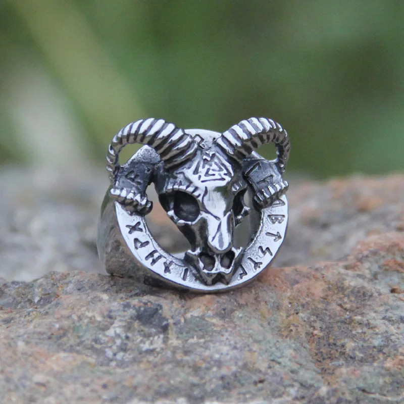 Dropshiping new style 316L Stainless steel skull goat viking ring