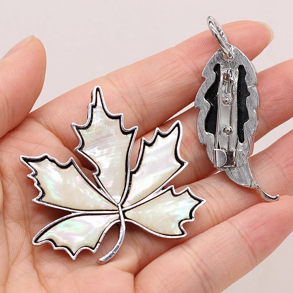 New Natural Alloy Mother of Pearl Abalone Shell Brooch Leaf Shape Charms Pins Unisex Jewelry Gift DIY Pendant Necklace Brooches