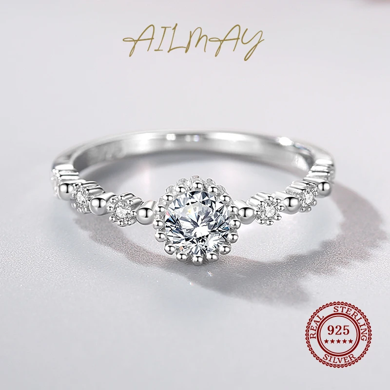 Ailmay Hot Sale Vintage Finger Rings 925 Sterling Silver Clear Zircon For Women Classic Luxury Wedding Accessories Jewelry GIFT 3