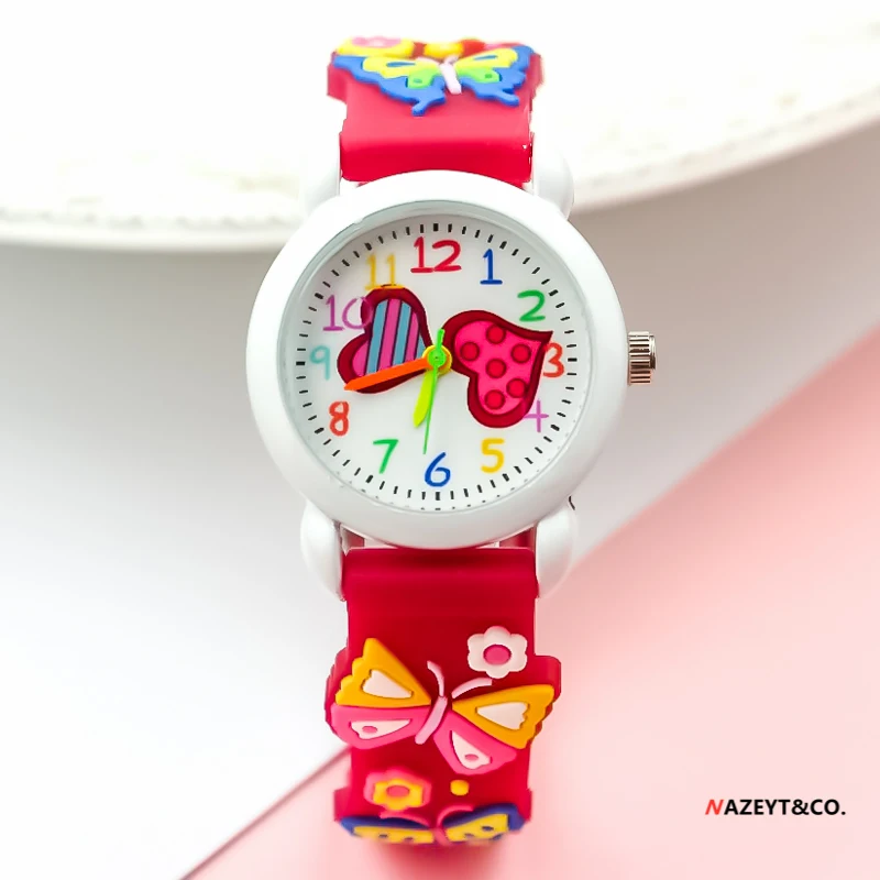 

New fashion children quartz watch little boys girls cute cartoon heart 3D animal silicone strap watch kids birthday gift clock