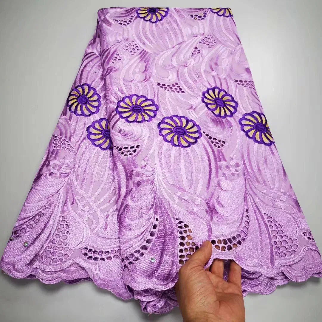 

(5yards/pc) High quality lilac purple African voile lace fabric elegant embroidered Swiss cotton lace for party dress CLT007