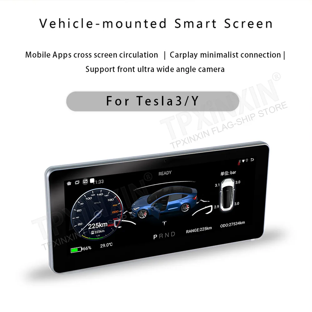 Android 9.0 Auto 8.8 inch For Tesla 3 / Y CarPlay Dashboard Screen Smart 360 Rreal-Time Navigation Map Knob Voice Control