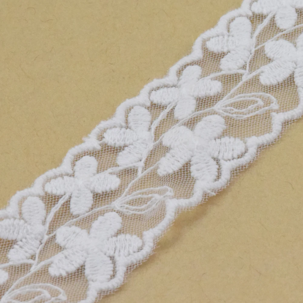 2.5cm Width White Lace Cotton Embroidery French Lace Ribbon Fabric Guipure Diy Trims Warp Knitting Sewing Accessories#4181