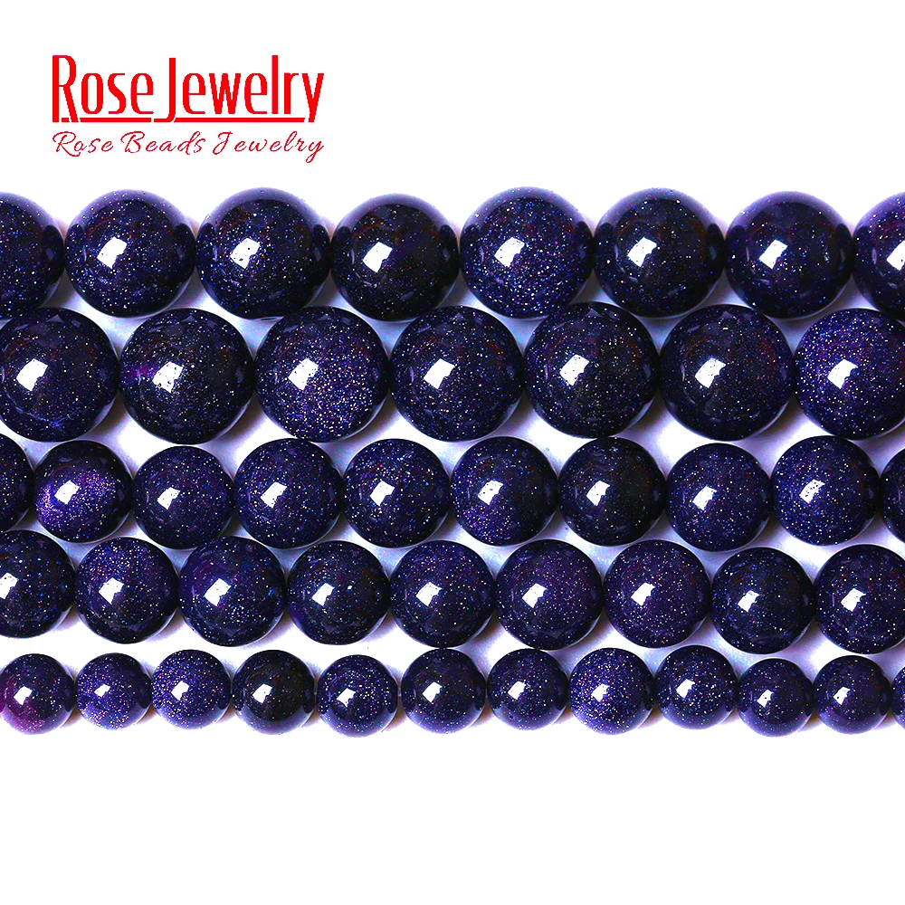 Natural Stone Blue SandStone Round Loose Beads For Jewelry Making Needlework Bracelet DIY 15\