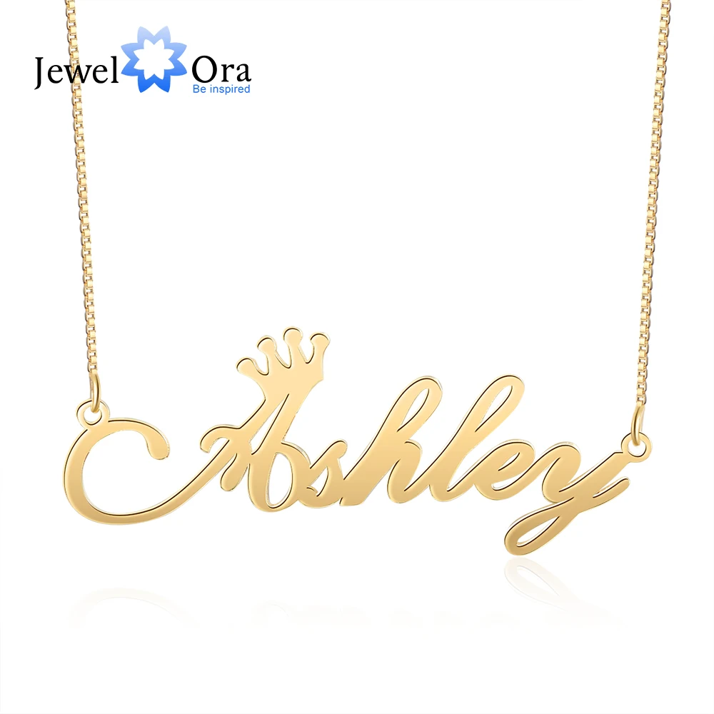 Customized Cursive Art Name Necklace with Crown Personalized Custom Letter Necklaces & Pendants Women Jewelry Gifts