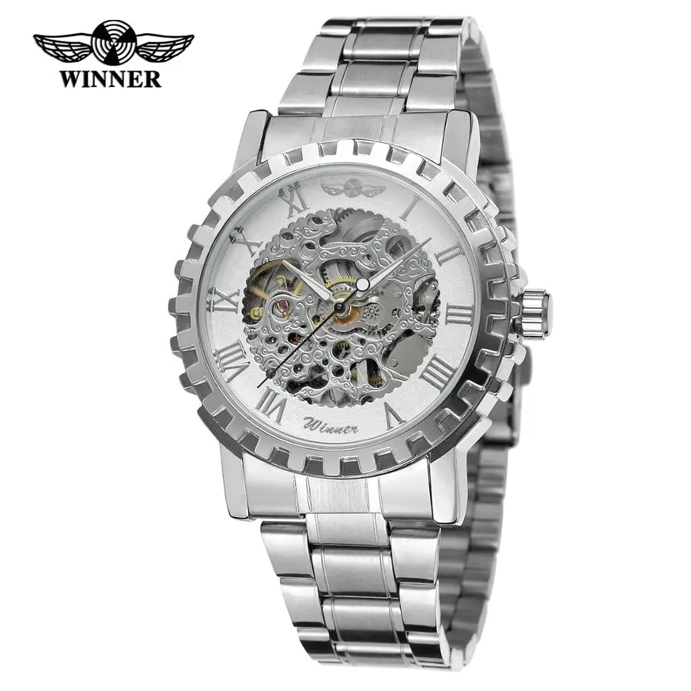 

WINNER Business men's and women's watches waterproof stainless steel strap watches automatic mechanical wrist watches