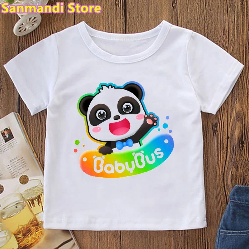 

Rainbow Babybus Panda Graphic Print Tshirt Girls/Boys Kids Clothes Summer Short Sleeve T Shirt Harajuku Kawaii Children Clothing