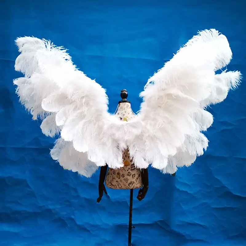 2021 Populaire Natuurlijke Struisvogel Angel Witte Veer Zwarte Vleugels Cosplay Kostuum Prestaties Cosplay Props Trouwfoto