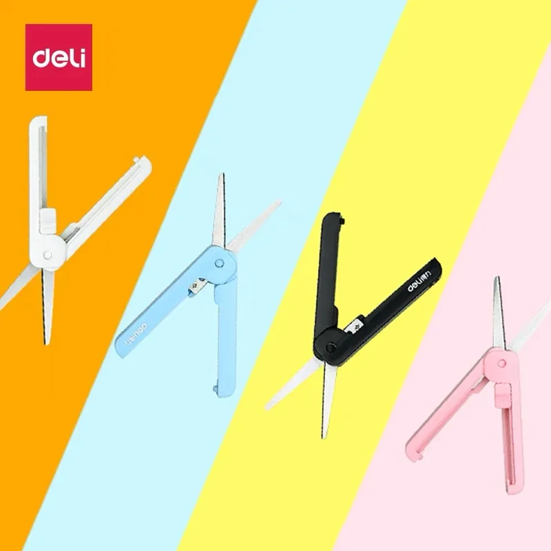 Deli Adjustable Portable Stationery Scissors Mini Small Size Office Students Use Cutting Tools Colored Creative Scissors Kawaii