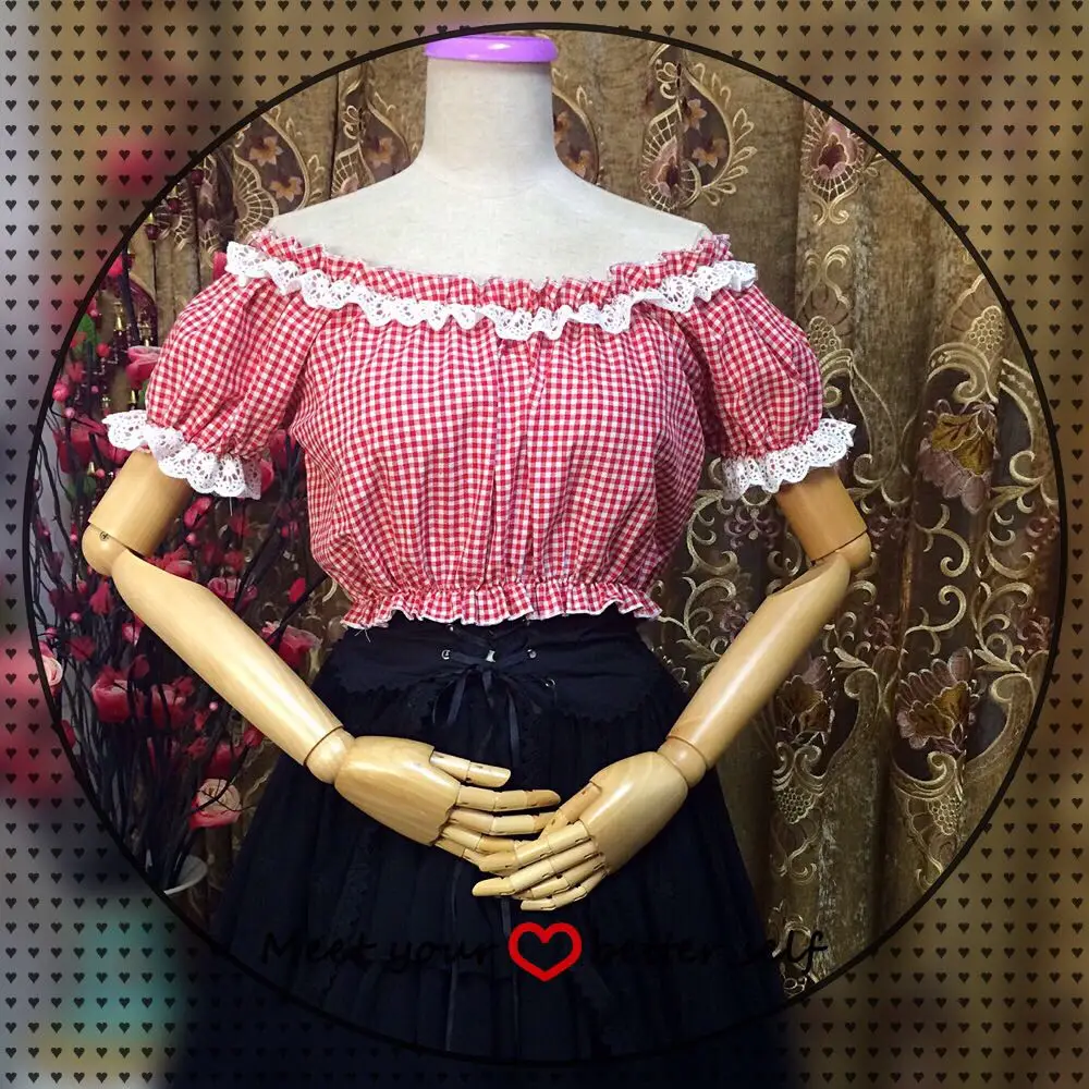 Summer chiffon lotus leaf round neck short sleeve shirt lace shirt  loose gothic lolita shirt loli  inside bottoming shirt