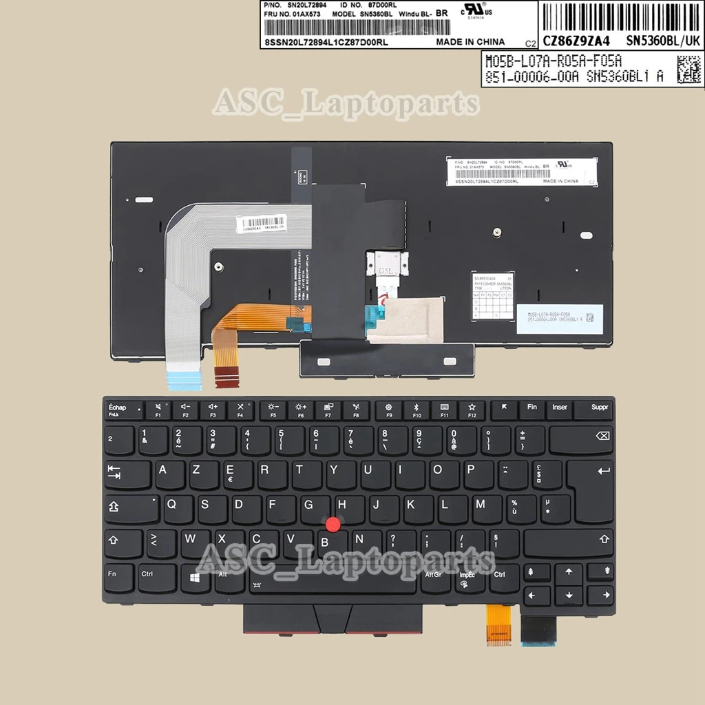 

Новая Французская клавиатура AZERTY клавиатура для IBM Lenovo ThinkPad T480 20L5 20L6 , A475 A485 01AX417 , T470 20HD 20HE подсветка, рамка