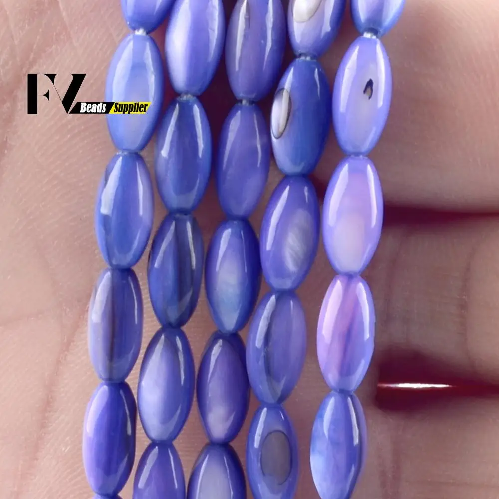 Natural Blue Rice Shape Shell Beads Loose Spacer Stone Beads For Jewelry Making Needlework Diy Bracelet Necklace Accessories 15”