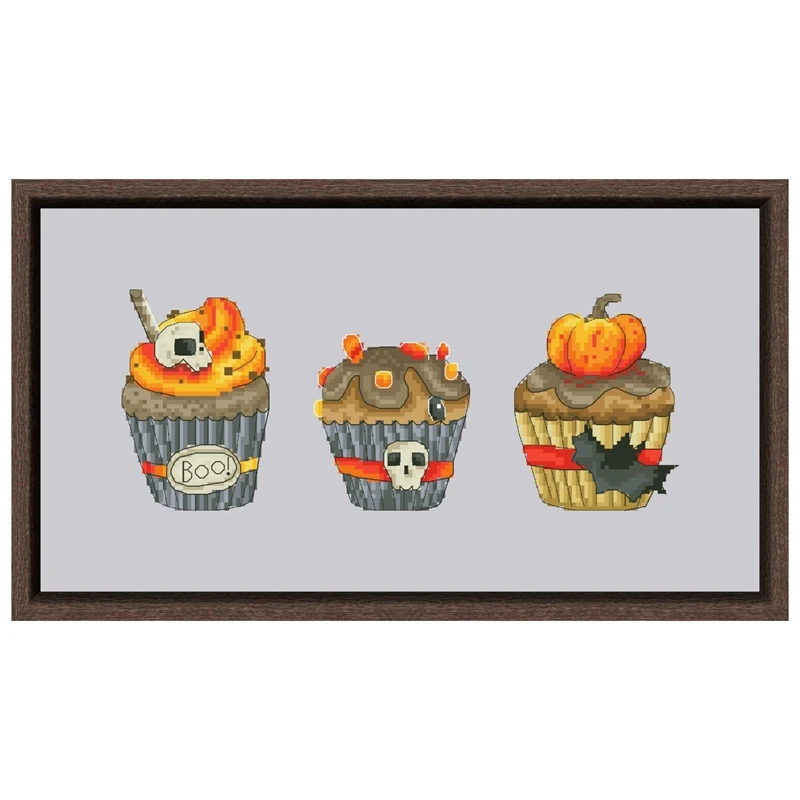 

Halloween cupcakes cross stitch kits food pattern design 18ct 14ct 11ct silver canvas embroidery DIY needlework