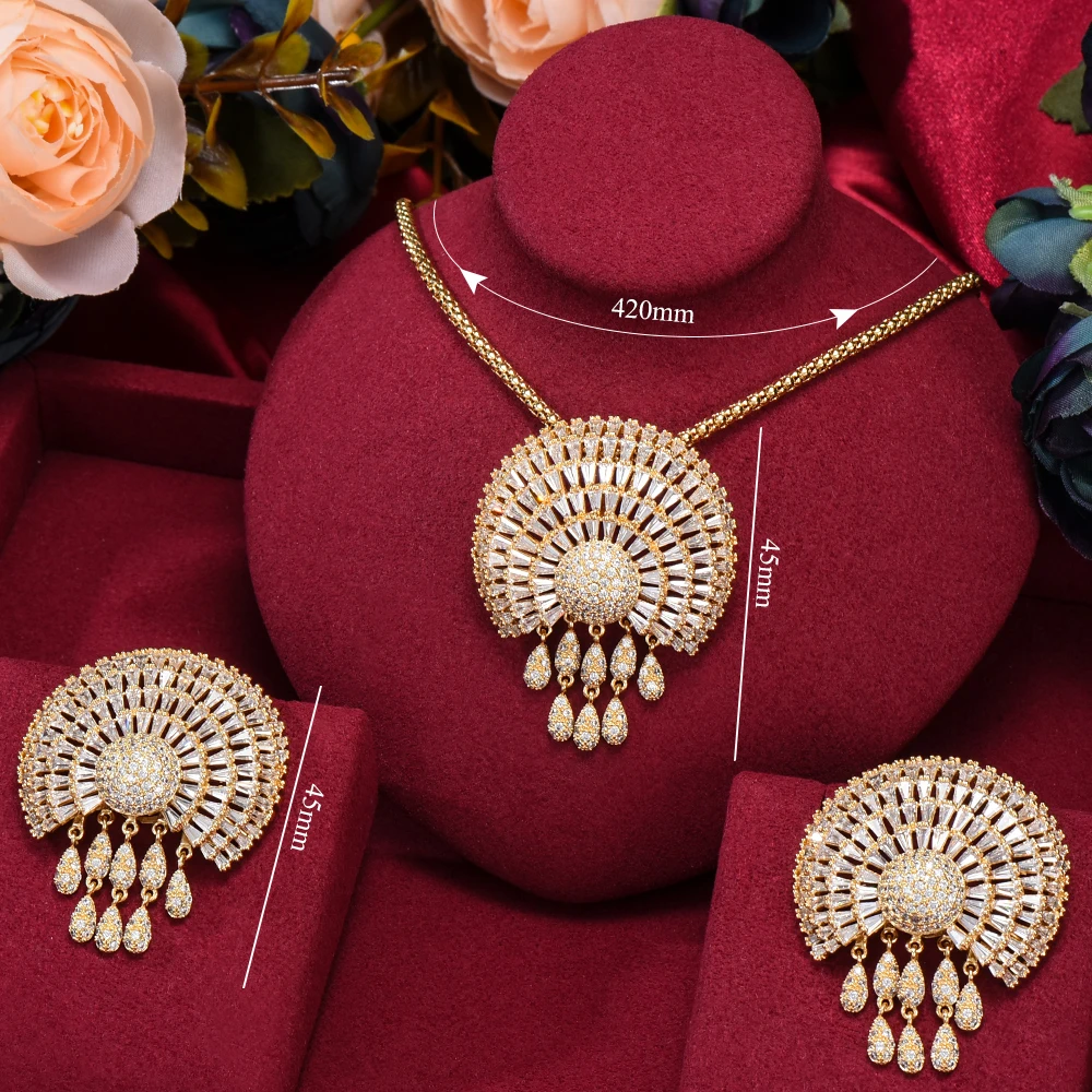 

Missvikki Big Fashion Luxury Disco Ball Statement Jewelry Set For Women Wedding Party Full Zircon Dubai Bridal jewelry Set