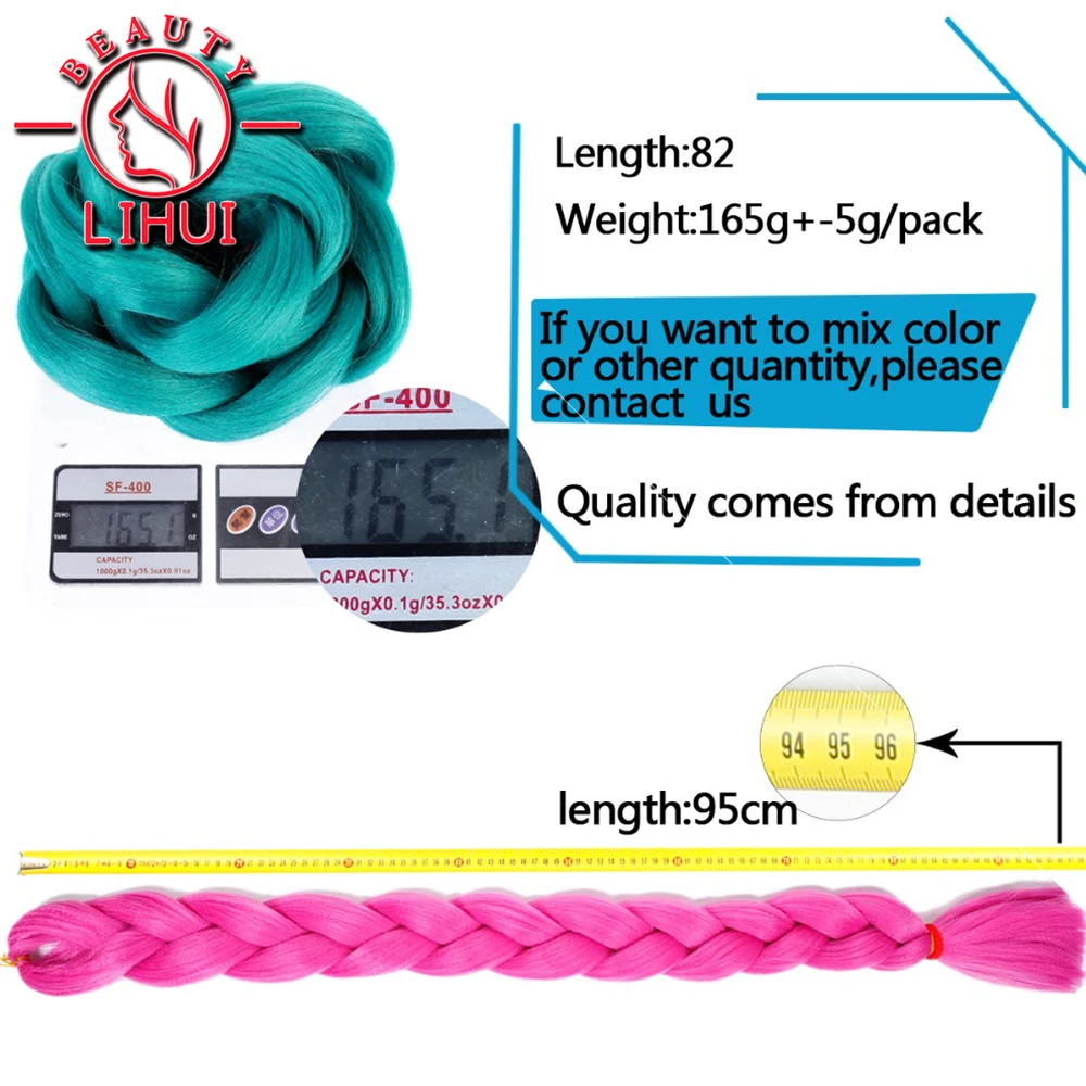 Lihui-extensiones de cabello sintético largo Jumbo, extensiones de cabello trenzado puro, pelo falso Afro, caja de fibra de alta temperatura, 82 pulgadas