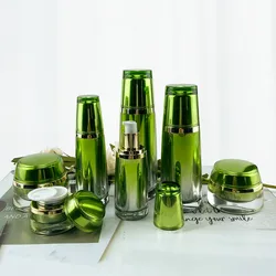 30ml 50ml 80ml 120ml Empty Elegant Lotion Pump Bottle,Green Emulsion Spray Bottle,15g 30g 50g Acrylic Cosmetic Cream Jar