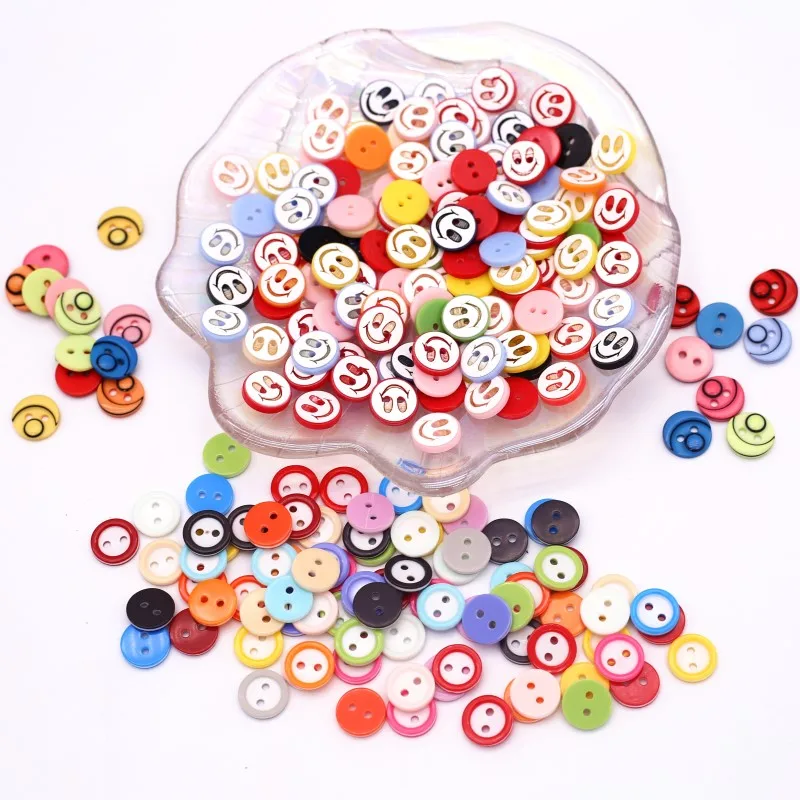 Mixed 11mm  Round Smile Acrylic Buttons Handicrafts Supplies for Clothing Hat DIY Handmade Sewing Needlework Accessories 50pcs