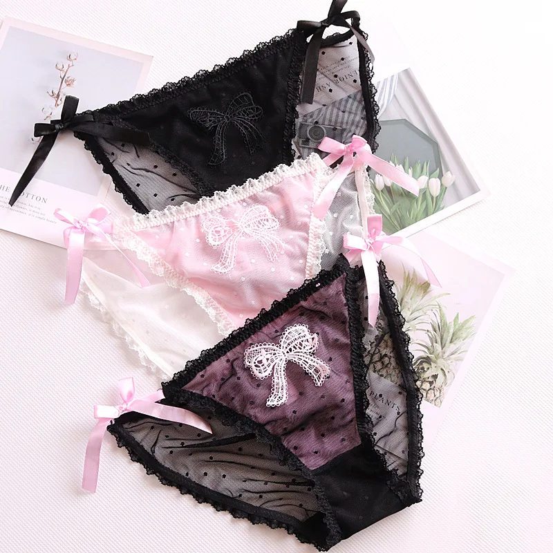 Girls Underwear 3pc/lot panties lace low Bow Waist Briefs Young Girl teenagers Pants children students grenadine