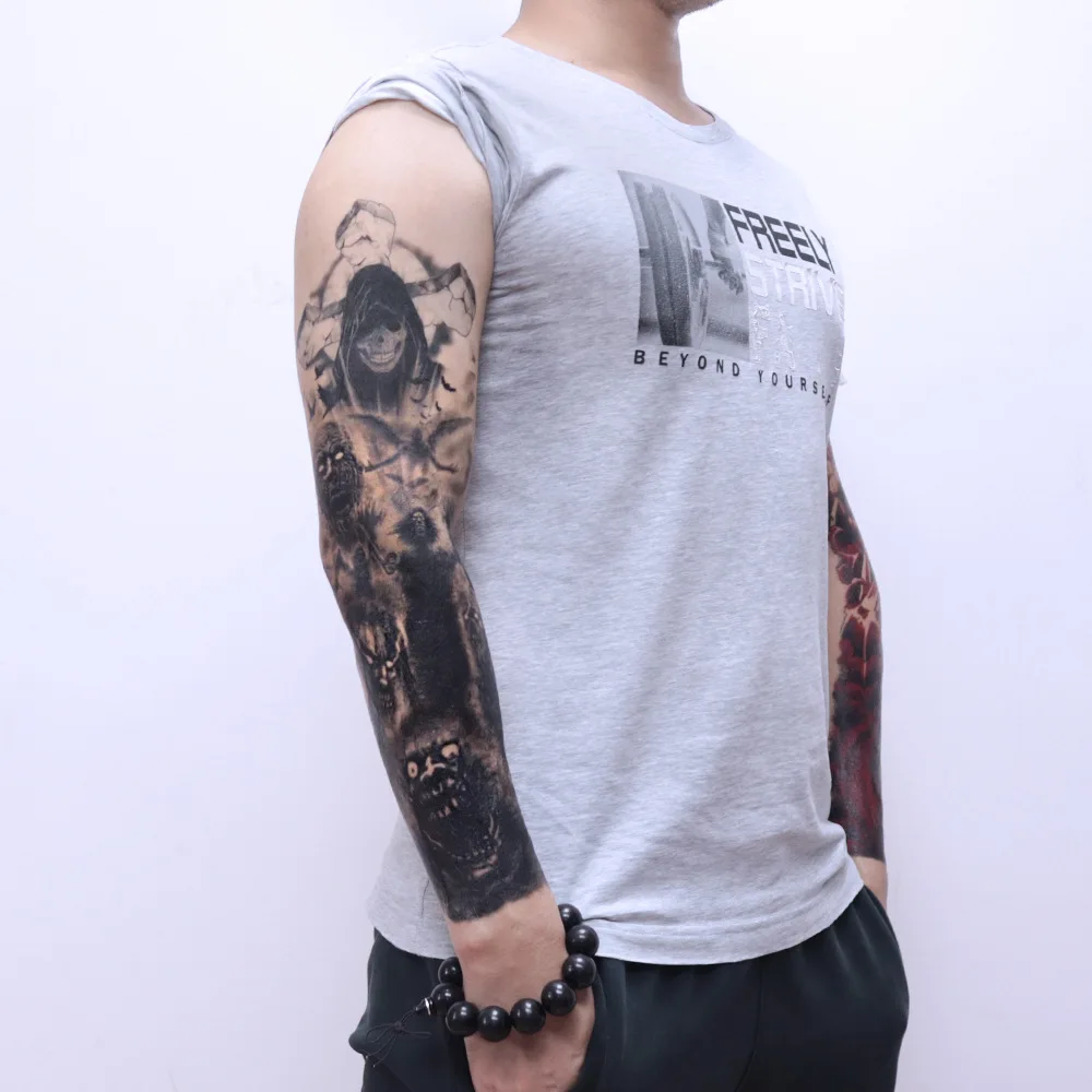 Halloween Tattoo Sticker Full Sleeve Arm Waterproof Temporary Tattos Pumpkin Ghost Skull Darkness Makeup Body Water Transfer