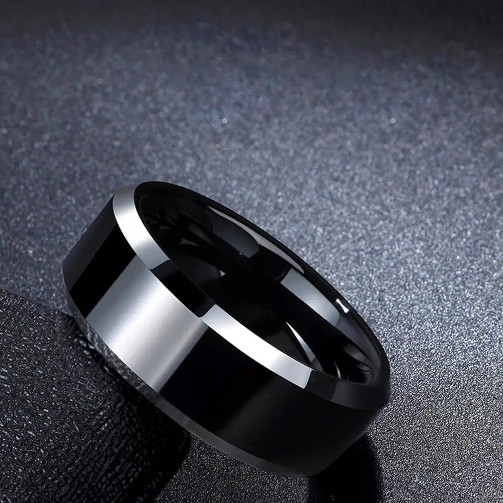 Tigrade Men Ring Black Luxury Wedding Band Pure Titanium Polished for Women Lover Rings Couple Engagement Jewelry Size 4-Size 14