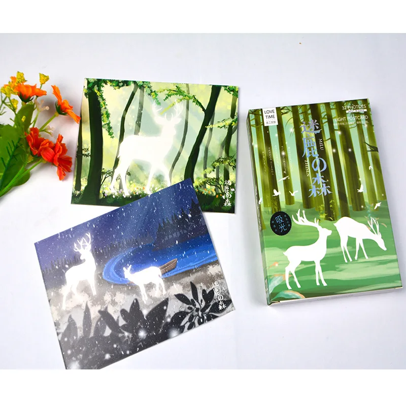 32 folhas/conjunto perdido cervos floresta luminosa série cartão postal/cartão de saudação/cartão de mensagem/cartão de aniversário carta envelope presente cartão