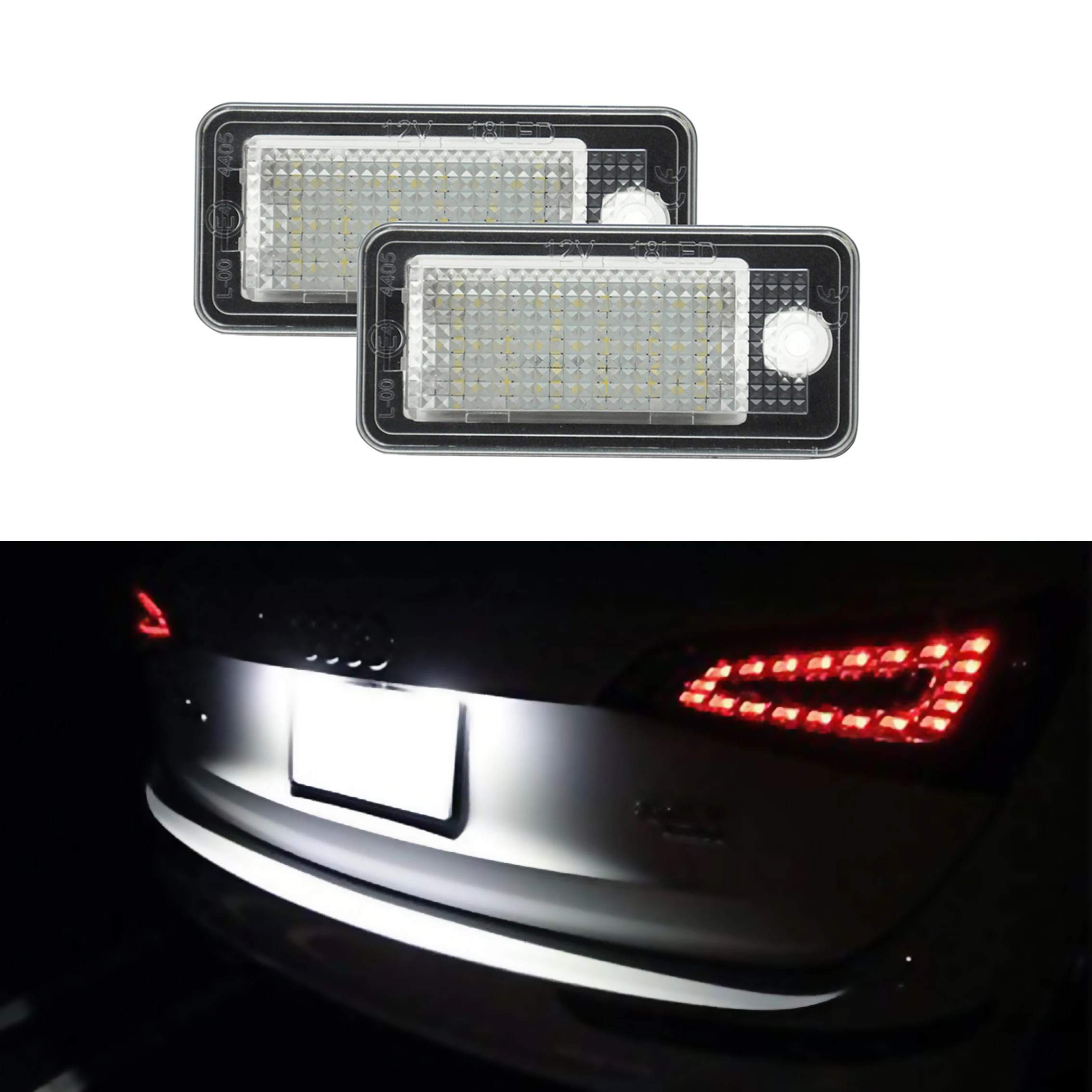 

2PCS Led License Number Plate Light For Audi A3 2004-2012 A4 01-05 S3 S4 A6 C6 S6 A8 Q7 S8 RS4 RS6 #8E0807430A rear tag light