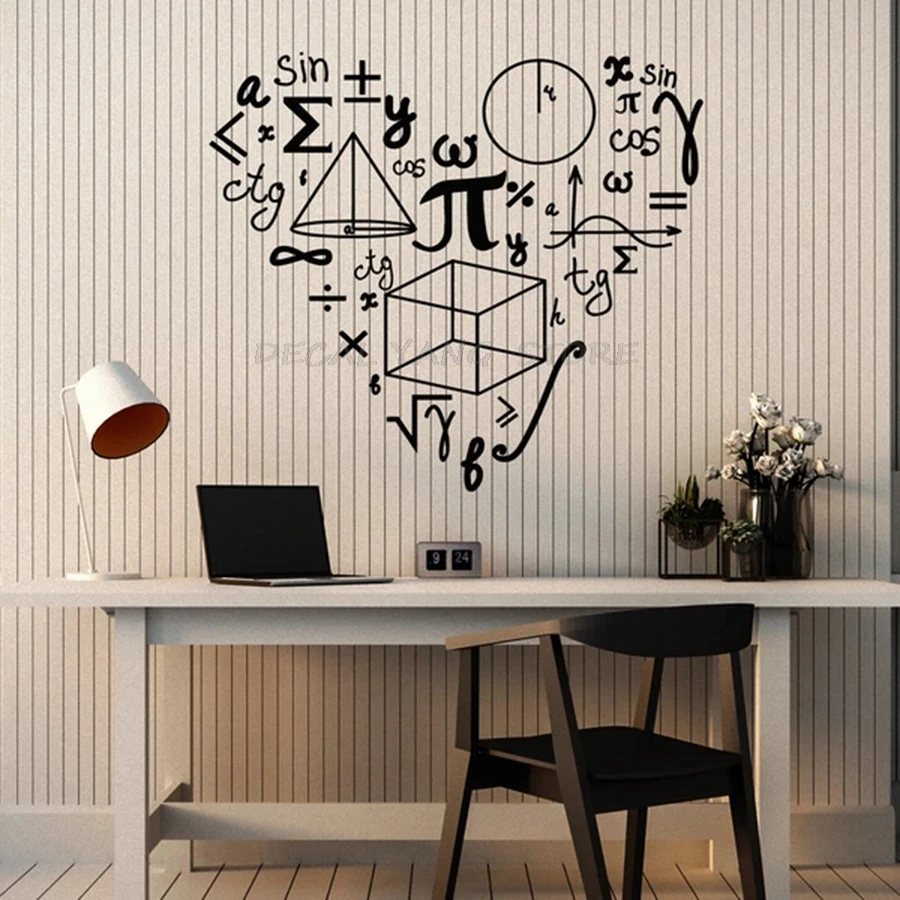 Math Symbol Wall Decal School Class Student Teen Room Interior Decor Mathematics Love Shape Vinyl Window Stickers Mural 1423