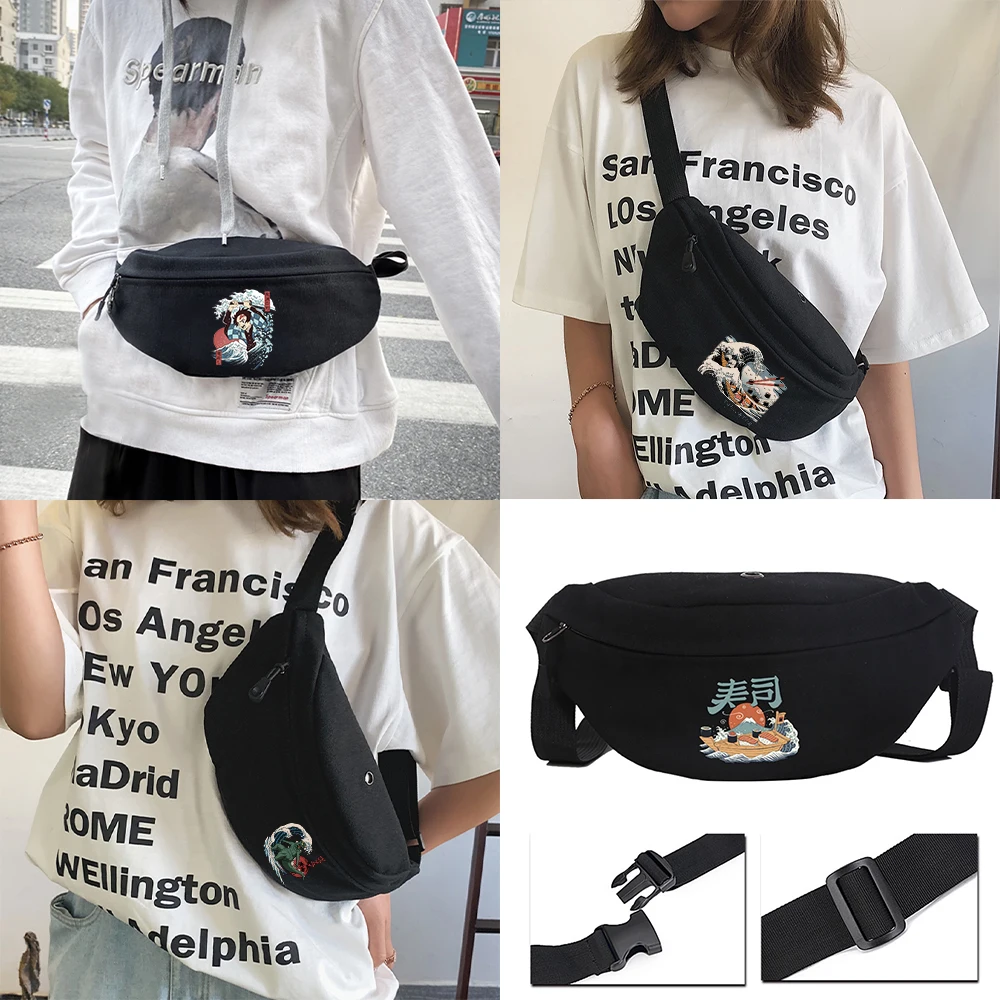 Trendy Unisex Fashion Shoulder Bag Multifunctional Outdoor Chest Bag Fitness Anime Wave Pattern Printing Waist Bag Cycling Bag