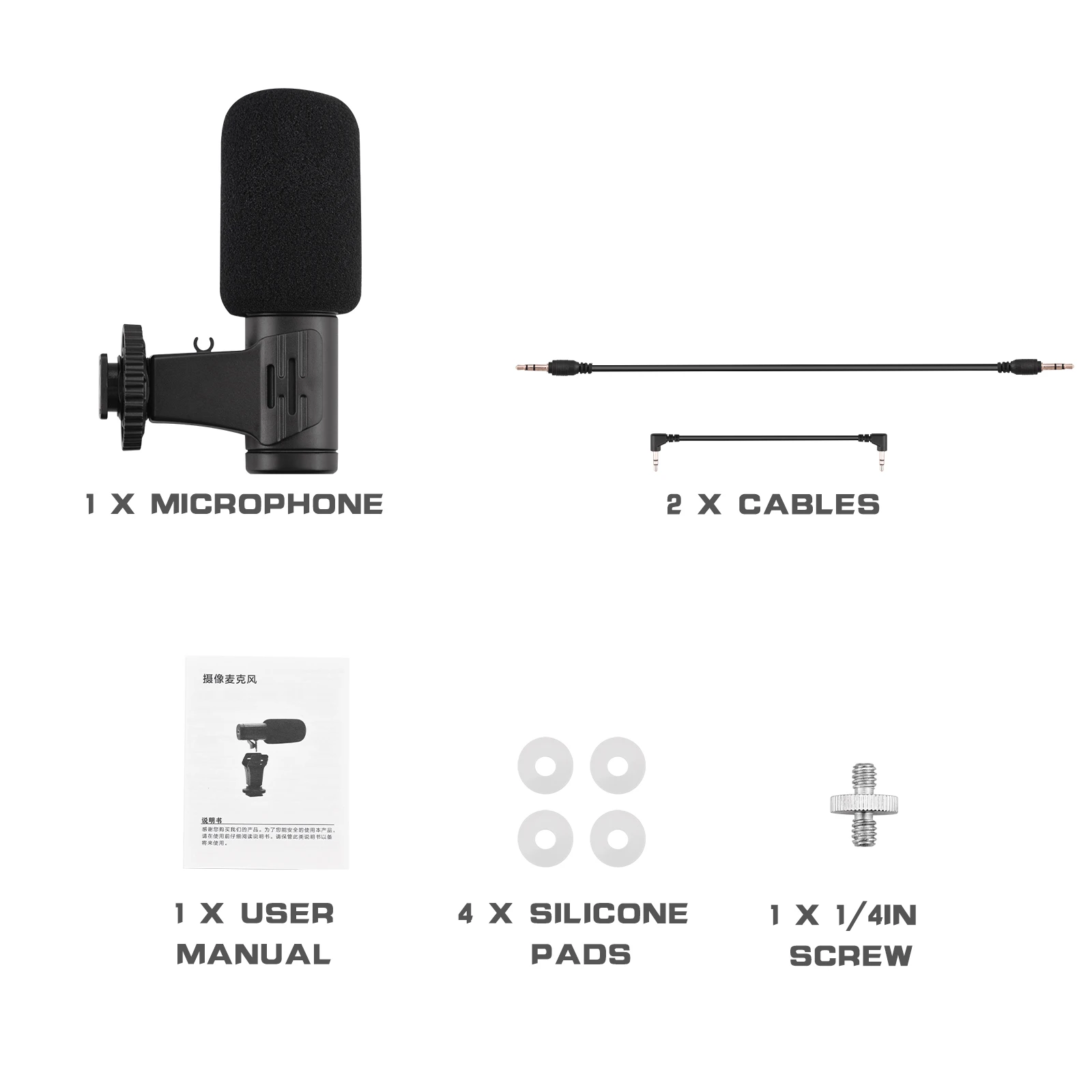 SUNNYLIFE Noise Reduction Microphone Mic with Windscreen Muff Bracket 2 Cable 1\\\\\\/4in Screw for DJI Osmo Pocket 2 Gimbal Camera