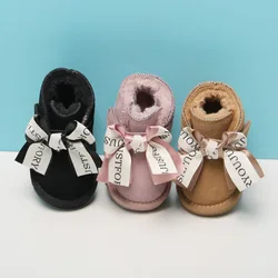 Claladoudou 12-18cm marca camurça sapatos de inverno do bebê preto vermelho princesa bonito arco plissado da criança franja botas de inverno infantil apartamentos