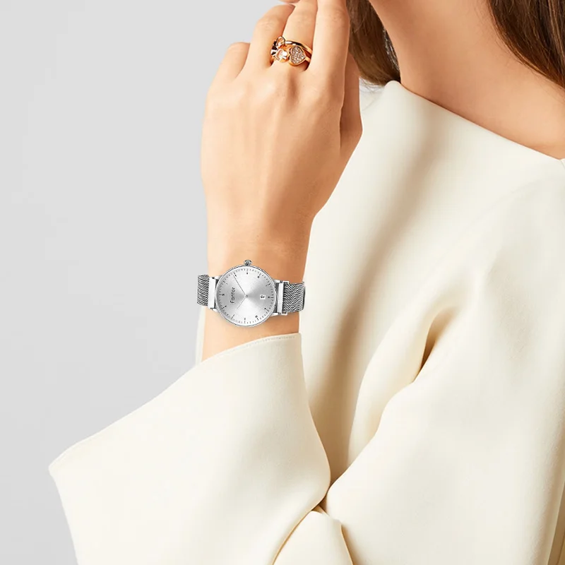 Fantor Brand Women Fashion Luxury Silver Mesh Magnetic Waterproof Elegant Ladies Wrist Watch relogio feminino