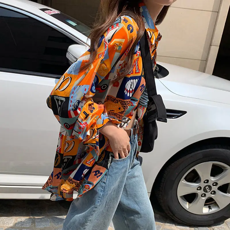 Shirts Women Spring Printed Thin Colorful Loose Hip-hop Street Wear Female Outwears Beach Hawaii Fashion Leisure Teens Korean BF