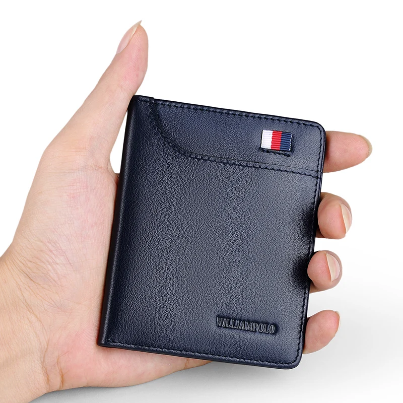 Men Wallets Slim Genuine Leather Bi-Fold Card Holder Front Pocket Luxury Small Purse Thim Money Clip Famous Brand Wallet Design