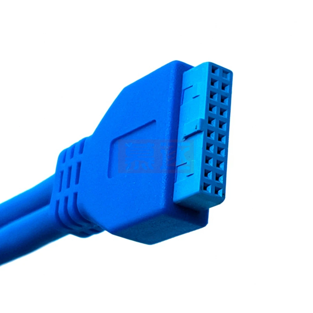 Blue 2 Port USB 3.0 Type A Male to 20 Pin Header Male Adapter Cable Cord 0.3M