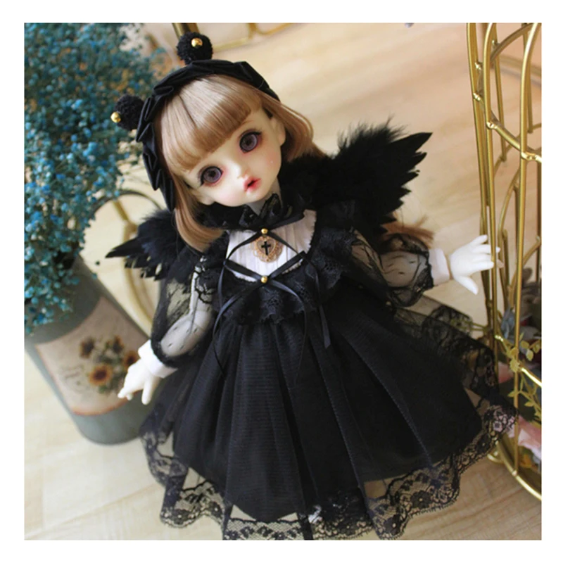 BJD dress 1/6 1/4 doll black dress + hair band + wings for blyth doll 1/6 1/4 BJD doll accessories doll clothes