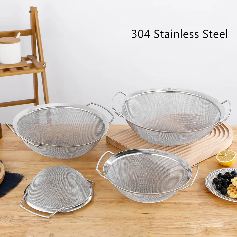 Multi-size Stainless Steel Flour Sieve Large Juice Strainer Cooking Skimmer Food Filter Noodle Drainer Colander Kitchen Utensils