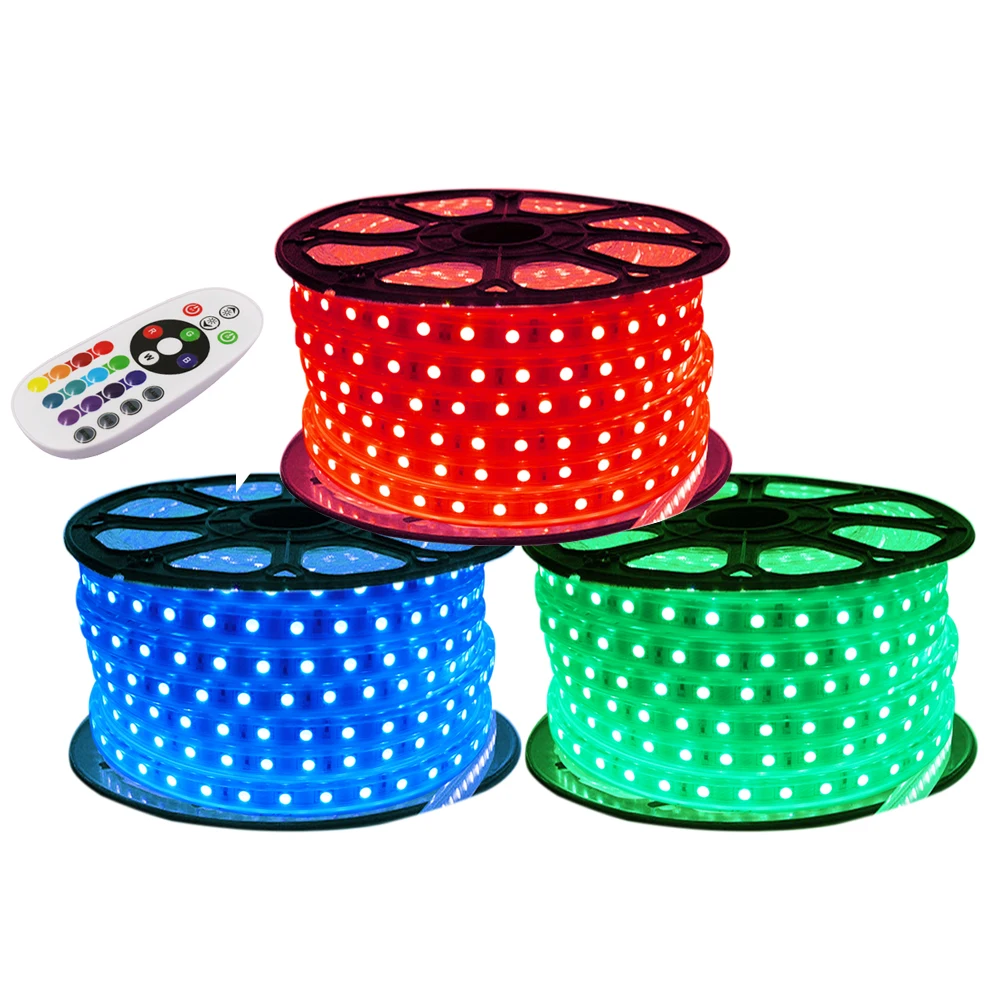 

Водонепроницаемая светодиодная лента 5050 RGB Гибкие светодиодные лампы 220 в 60 светодиодов/м лента SMD канатные огни 1 м 2 м 5 м 10 м 20 м 50 м 100 м украшение для дома