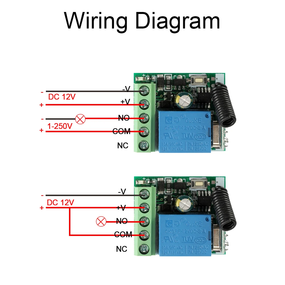 QIACHIP 433MHz Universal Remote Control DC 12V 1CH Relay Wireless Receiver Module Transmitter Remote Control Switch Garage Door