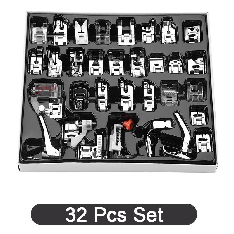 32 Pcs/Set Presser Feet for Sewing Machines DIY Tools Sewing Accessories Presser Foot Cording Braiding Grooves Pintuck Foot Kit