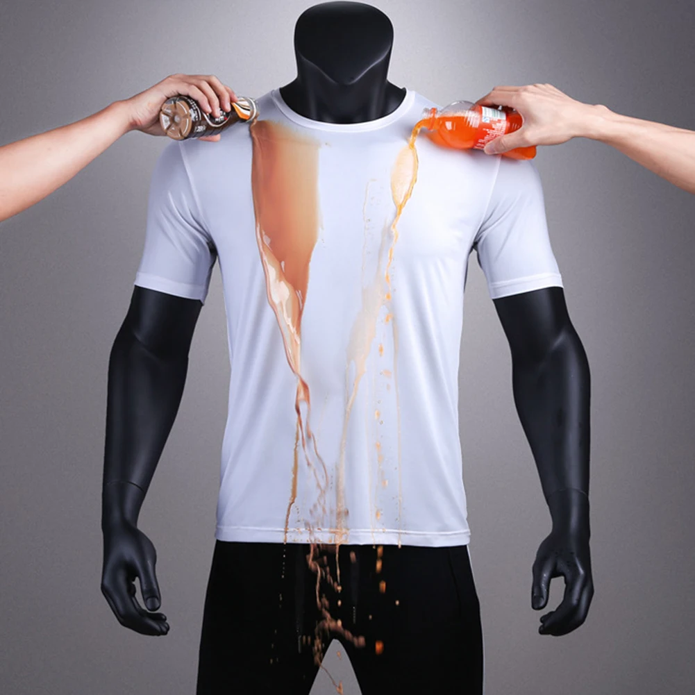 Creative Hydrophobic Anti-Dirty Waterproof Solid Color Men T Shirt Soft Short Sleeve Quick Dry Top Breathable Wear Resistant Tee