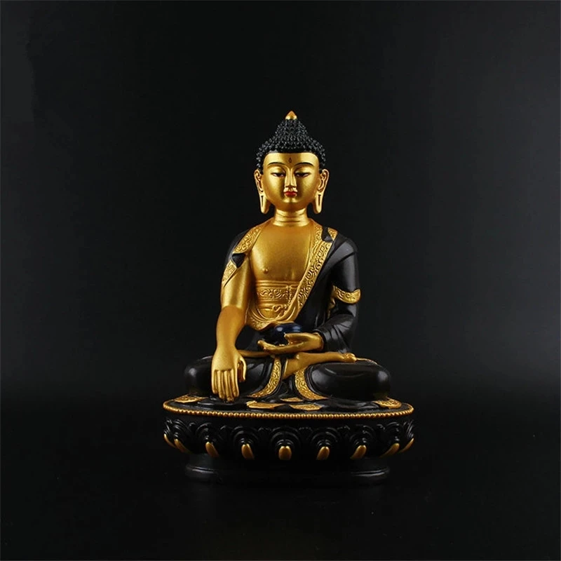 

Auspicious Triratna Buddha Statue Resin Coloured Drawing Figurine 21cm Amitabha Figure of Buddha Solemn Temple